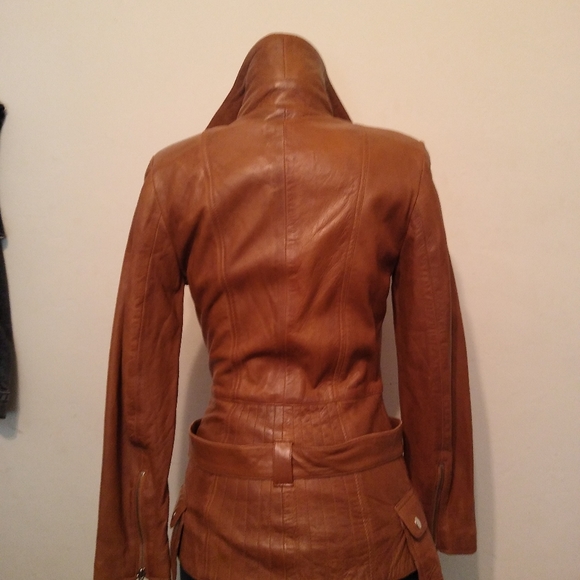 Ladies Medium Brown Leather Moto Jacket by Feminine Touch - Picture 5 of 16